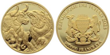 Tschad 500000 Francs 2023 Bull and Bear - 1 Unze Feingold